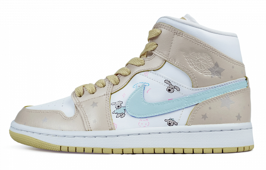 Jordan Air Jordan 1 Mid-Top Vintage Basketball Shoes Women's Beige Blue купить в интернет-магазине Yoocart с быстрой доставкой по России.