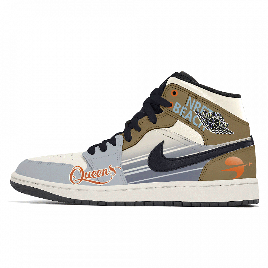 Jordan Air Jordan 1 Abrasion Resistant Mid Top Vintage Basketball Shoes Unisex Blue Brown купить в интернет-магазине Yoocart с быстрой доставкой по России.