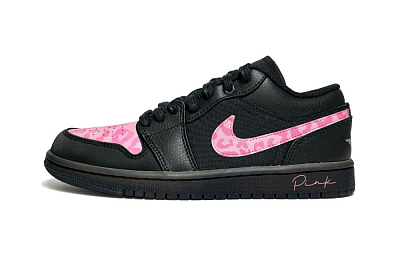 Jordan Air Jordan 1 Demon's Kiss, Pink Leopard Print Slip Resistant Low Top Vintage Basketball Shoes Unisex Black
