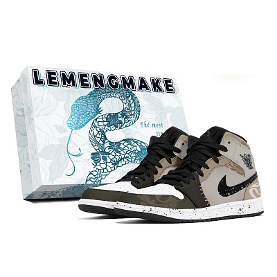 Jordan Air Jordan 1 Abrasion-Resistant Mid-Top Vintage Basketball Shoes Unisex Black Brown