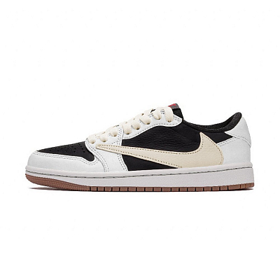 Travis Scott x Jordan Air Jordan 1 Cushioned Slip-Resistant Low-Top Vintage Basketball Shoes Unisex White Beige