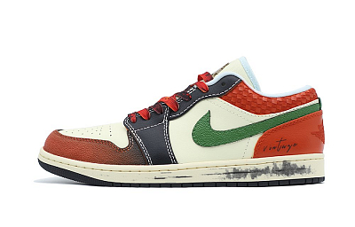 Jordan Air Jordan 1 Vintage Party Slip Resistant Low Top Vintage Basketball Shoes Men's Black Red