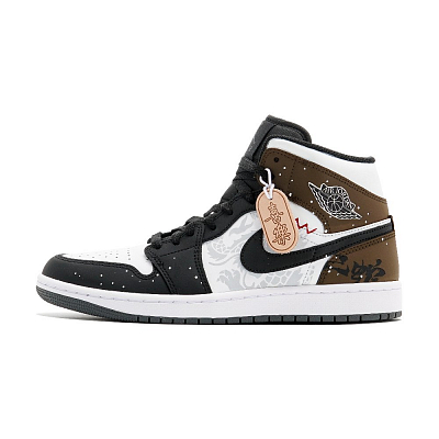 Jordan Air Jordan 1 Abrasion Resistant Mid Top Vintage Basketball Shoes Unisex Black Brown