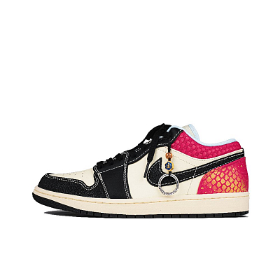 Jordan Air Jordan 1 Cushioned Slip Resistant Abrasion Resistant Low Top Vintage Basketball Shoes Men's Black Pink