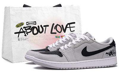 Jordan Air Jordan 1 Tu Dayu Angel Low Top Vintage Basketball Shoes Unisex Black Silver