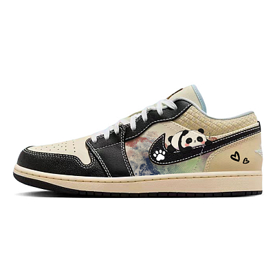 Jordan Air Jordan 1 Cushioned Slip-Resistant Low-Top Vintage Basketball Shoes Men's Brown Black