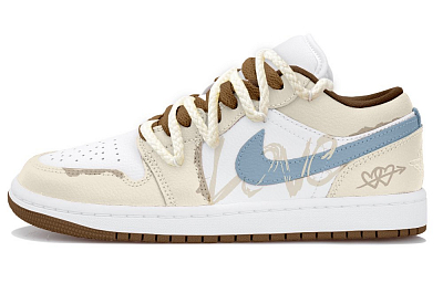 Jordan Air Jordan 1 Anti Slip Wear Resistant Low Top Vintage Basketball Shoes Women's White Blue Brown