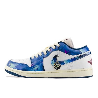 Jordan Air Jordan 1 Galaxy Phantom Cushioned Slip Resistant Low Top Vintage Basketball Shoes Unisex Blue White