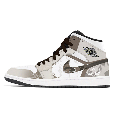 Jordan Air Jordan 1 Abrasion Resistant Mid Top Vintage Basketball Shoes Unisex Light Gray