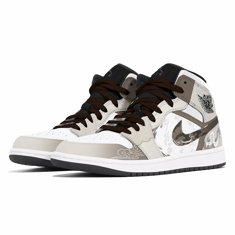 Jordan Air Jordan 1 Abrasion Resistant Mid Top Vintage Basketball Shoes Unisex Light Gray купить в интернет-магазине Yoocart с быстрой доставкой по России.