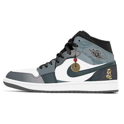 Jordan Air Jordan 1 Joy Lemon Abrasion-Resistant Mid-Top Vintage Basketball Shoes Unisex Black Green Gray