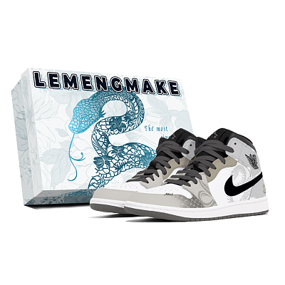 Jordan Air Jordan 1 Joy Lemon Abrasion-Resistant Slip-Resistant Mid-Top Vintage Basketball Shoes Unisex White Brown