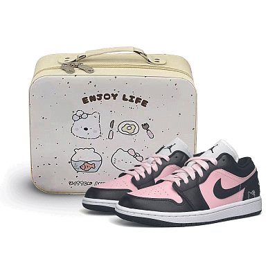 Jordan Air Jordan 1 Dreamy Pink Kitty Adventure Box Slip Resistant Low Top Vintage Basketball Shoes Women's Black Pink
