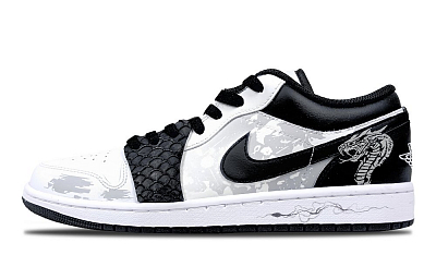 Jordan Air Jordan 1 Snake Warrior Cushioned Slip-Resistant Low-Top Vintage Basketball Shoes Men's Black