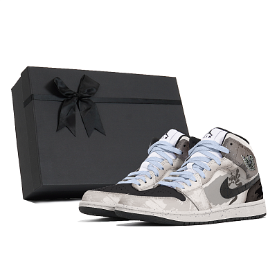 Jordan Air Jordan 1 Abrasion Resistant Mid Top Vintage Basketball Shoes Men's Black Gray