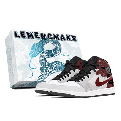 Jordan Air Jordan 1 Joy Lemon Abrasion-Resistant Slip-Resistant Mid-Top Vintage Basketball Shoes Unisex Gray Red