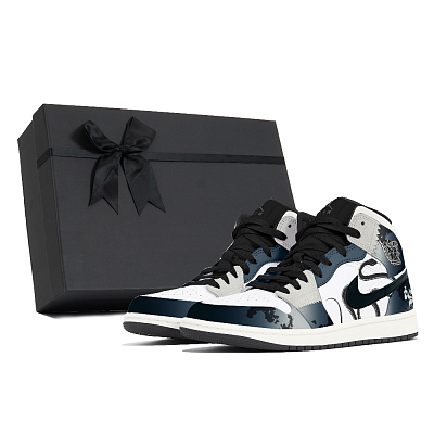 Jordan Air Jordan 1 Abrasion Resistant Mid Top Vintage Basketball Shoes Men's Navy Blue