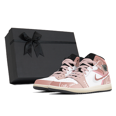 Jordan Air Jordan 1 Abrasion Resistant Mid Top Vintage Basketball Shoes Unisex Pink White