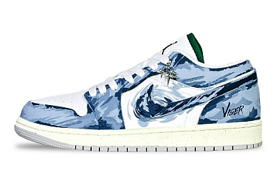 Jordan Air Jordan 1 Anti Slip Wear Resistant Low Top Vintage Basketball Shoes Unisex Blue Purple