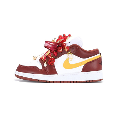 Jordan Air Jordan 1 Anti Slip Wear Resistant Low Top Vintage Basketball Shoes Unisex Red Gold