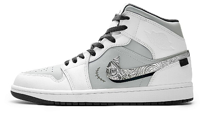 Jordan Air Jordan 1 Anti-Slip Wear-Resistant Mid-Top Vintage Basketball Shoes Men's Light Gray