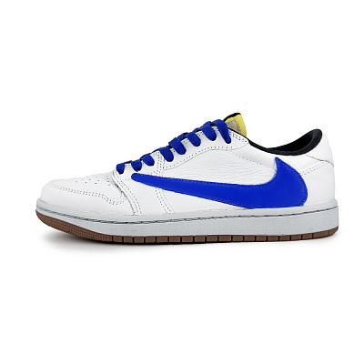 Travis Scott x Jordan Air Jordan 1 Anti Slip Wear Resistant Low Top Vintage Basketball Shoes Unisex White Blue