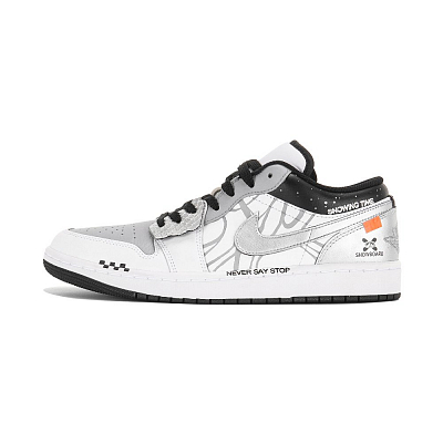 Jordan Air Jordan 1 Cushioning Anti-Slip And Wear-Resistant Low-Top Vintage Basketball Shoes Men's White Gray