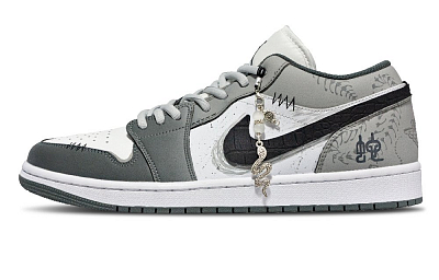 Jordan Air Jordan 1 Slip-Resistant Low-Top Vintage Basketball Shoes Unisex Light Gray