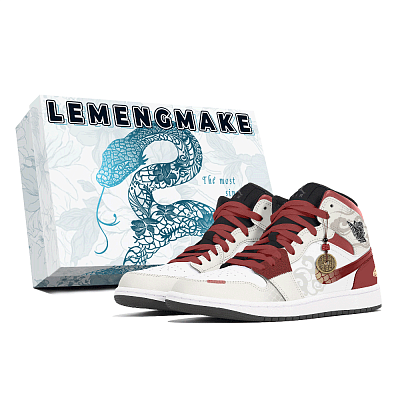 Jordan Air Jordan 1 Joy Lemon Abrasion-Resistant Slip-Resistant Mid-Top Vintage Basketball Shoes Unisex White Red