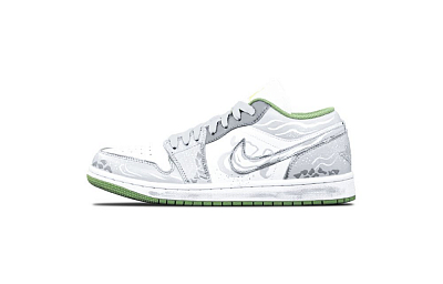 Jordan Air Jordan 1 Auspicious Snake Blessing Anti Slip Wear Resistant Low Top Vintage Basketball Shoes Unisex Gray