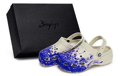 Crocs Classic Platform Clog 811 Manufacturing, Swirl Live, Special Shoe Box Clogs Women's Bone White Blue