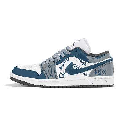 Jordan Air Jordan 1 Abrasion Resistant Low Top Vintage Basketball Shoes Men's White Blue
