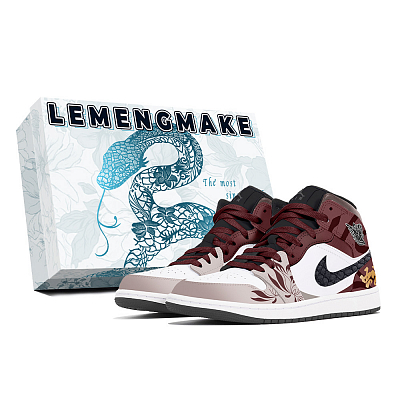 Jordan Air Jordan 1 Joy Lemon Abrasion-Resistant Mid-Top Vintage Basketball Shoes Unisex Red
