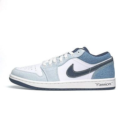 Jordan Air Jordan 1 WAO Anti Slip Wear Resistant Low Top Vintage Basketball Shoes Men's White Blue