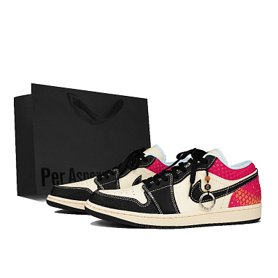Jordan Air Jordan 1 Cushioned Slip-Resistant Abrasion-Resistant Low-Top Vintage Basketball Shoes Men's Black Pink