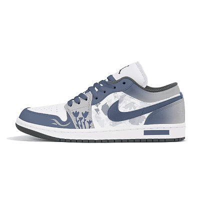 Jordan Air Jordan 1 Abrasion-Resistant Low-Top Vintage Basketball Shoes Men's White Blue
