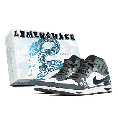 Jordan Air Jordan 1 Joy Lemon Abrasion-Resistant Slip-Resistant Mid-Top Vintage Basketball Shoes Unisex Gray Green