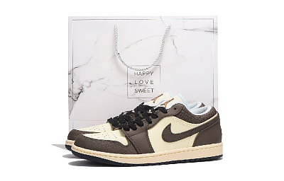 Jordan Air Jordan 1 Anti-Slip And Wear-Resistant Coverage Low-Top Vintage Basketball Shoes Men's Beige Brown