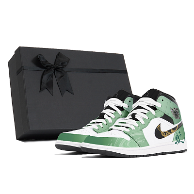 Jordan Air Jordan 1 Dusty Cyan Feather, Box Abrasion Resistant Mid Top Vintage Basketball Shoes Men's Emerald Green
