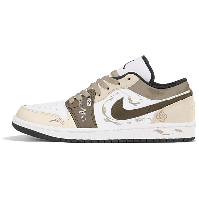 Jordan Air Jordan 1 Cushioning Slip Resistant Low Top Vintage Basketball Shoes Men's White Brown
