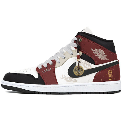 Jordan Air Jordan 1 Wear-Resistant Mid-Top Vintage Basketball Shoes Women's Red Black