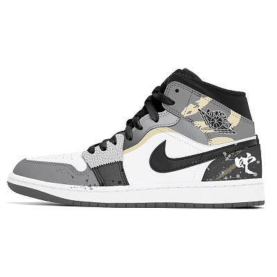 Jordan Air Jordan 1 Joy Lemon Abrasion-Resistant Mid-Top Vintage Basketball Shoes Unisex Black White