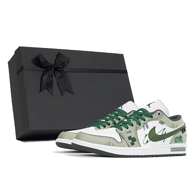 Jordan Air Jordan 1 Abrasion Resistant Low Top Vintage Basketball Shoes Unisex White Green