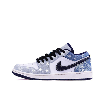 Jordan Air Jordan 1 Anti Slip Wear Resistant Low Top Vintage Basketball Shoes Men's Blue White
