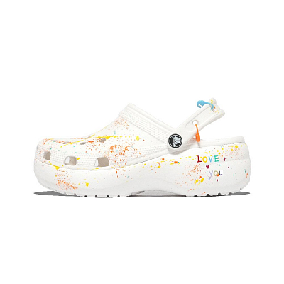 Crocs Classic Platform Clog Rainbow Candy, Ink Splatter, Individual Trendy, Fashion Versatile Clogs Unisex Multicolor