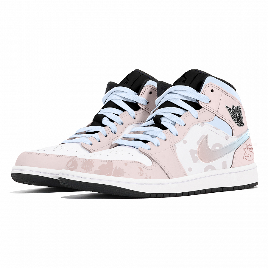 Jordan Air Jordan 1 Abrasion-Resistant Mid-Top Vintage Basketball Shoes Unisex White Pink купить в интернет-магазине Yoocart с быстрой доставкой по России.