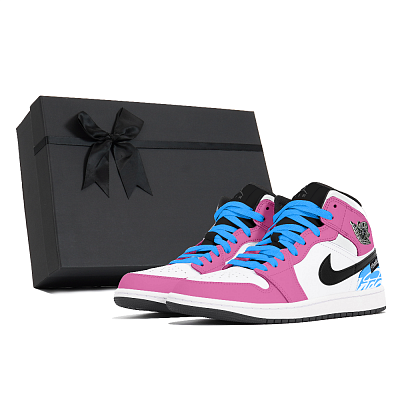 Jordan Air Jordan 1 Dust, Cyber, Box Abrasion Resistant Mid Top Vintage Basketball Shoes Men's Pink Blue
