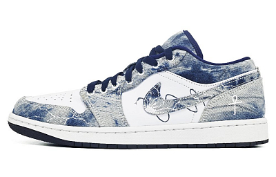 Jordan Air Jordan 1 Cushioning Anti-Slip And Wear-Resistant Low-Top Vintage Basketball Shoes Men's White Blue