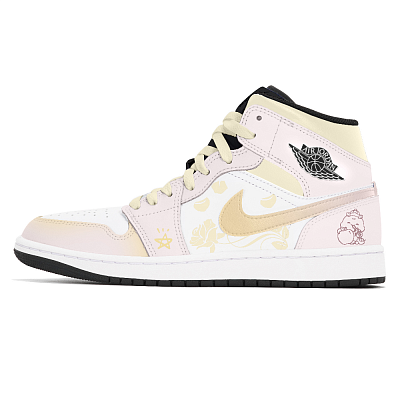 Jordan Air Jordan 1 Joy Lemon Abrasion-Resistant Mid-Top Vintage Basketball Shoes Unisex Beige Pink