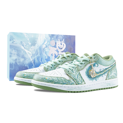 Jordan Air Jordan 1 Peacocks Fly Southeast Abrasion Resistant Low Top Vintage Basketball Shoes Unisex Green